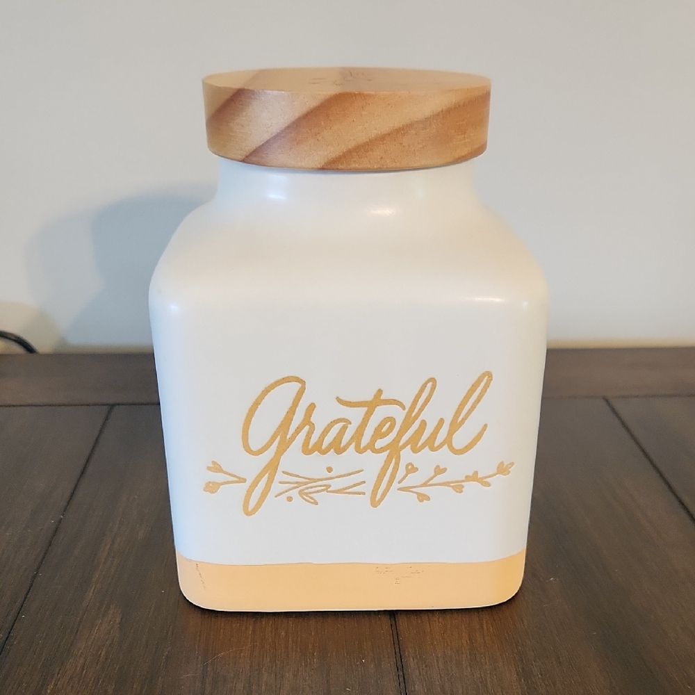 White and Tan Hallmark Grateful Jar